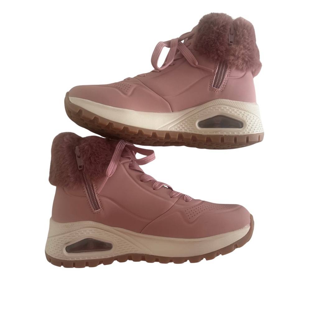 Skechers Uno Rugged Fall Air Ankle Boot Pink Faux Fur Skech-Air Women’s 5 NWOB - Picture 6 of 9